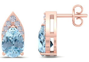 1 3/4 Carat Pear Shape Aquamarine & Diamond Earrings In 14K Rose Gold (1.4 G) (, I1-I2 Clarity Enhanced) By SuperJeweler