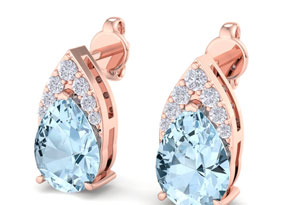 1 3/4 Carat Pear Shape Aquamarine & Diamond Earrings In 14K Rose Gold (1.4 G) (, I1-I2 Clarity Enhanced) By SuperJeweler
