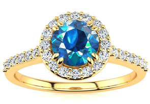 2 Carat Perfect Halo Blue Diamond Engagement Ring In 14K Yellow Gold (3.7 G) By SuperJeweler
