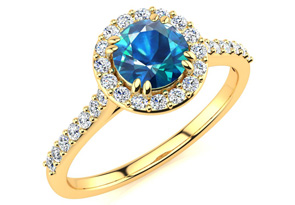 2 Carat Perfect Halo Blue Diamond Engagement Ring In 14K Yellow Gold (3.7 G) By SuperJeweler