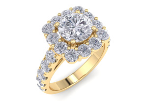 2.5 Carat Halo Diamond Engagement Ring In 14K Yellow Gold (5.4 G) (, I1-I2 Clarity Enhanced) By SuperJeweler