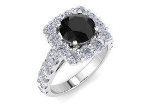 2.5 Carat Black Diamond Halo Engagement Ring In 14K White Gold (5.4 G) By SuperJeweler