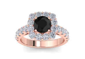 2.5 Carat Black Diamond Halo Engagement Ring In 14K Rose Gold (5.4 G) By SuperJeweler