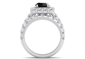 3 1/2 Carat Black Diamond Halo Bridal Ring Set In 14K White Gold (8.8 G), Size 4 By SuperJeweler
