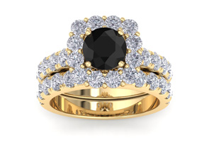 3 1/2 Carat Black Diamond Halo Bridal Ring Set In 14K Yellow Gold (8.8 G), Size 4 By SuperJeweler