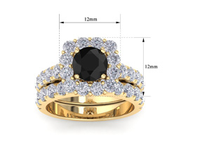 3 1/2 Carat Black Diamond Halo Bridal Ring Set In 14K Yellow Gold (8.8 G), Size 4 By SuperJeweler
