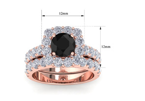 3 1/2 Carat Black Diamond Halo Bridal Ring Set In 14K Rose Gold (8.8 G), Size 4 By SuperJeweler
