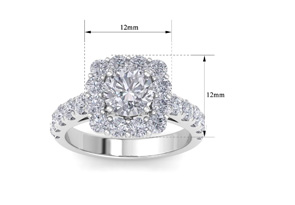 2.5 Carat Halo Moissanite Engagement Ring In 14K White Gold (5.4 G), E/F Color By SuperJeweler