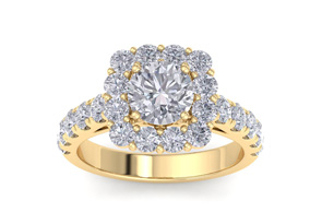 2.5 Carat Halo Moissanite Engagement Ring In 14K Yellow Gold (5.4 G), E/F Color By SuperJeweler