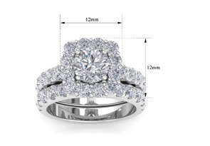 3 1/2 Carat Halo Moissanite Bridal Ring Set In 14K White Gold (8.8 G), E/F Color, Size 4 By SuperJeweler