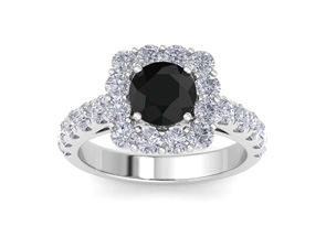 2.5 Carat Halo Black Moissanite Engagement Ring In 14K White Gold (5.4 G) By SuperJeweler