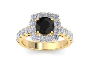 2.5 Carat Halo Black Moissanite Engagement Ring In 14K Yellow Gold (5.4 G) By SuperJeweler