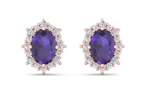 2 Carat Oval Shape Amethyst & Diamond Earrings In 14K Rose Gold (1.9 G), I/J By SuperJeweler