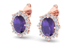 2 Carat Oval Shape Amethyst & Diamond Earrings In 14K Rose Gold (1.9 G), I/J By SuperJeweler