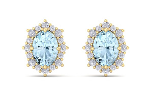 2 Carat Oval Shape Aquamarine & Diamond Earrings In 14K Yellow Gold (1.9 G), I/J By SuperJeweler