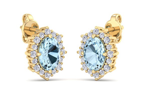 2 Carat Oval Shape Aquamarine & Diamond Earrings In 14K Yellow Gold (1.9 G), I/J By SuperJeweler
