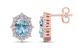 2 Carat Oval Shape Aquamarine & Diamond Earrings In 14K Rose Gold (1.9 G), I/J By SuperJeweler