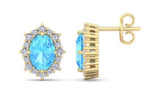 2.5 Carat Oval Shape Blue Topaz & Diamond Earrings In 14K Yellow Gold (1.9 G), I/J By SuperJeweler