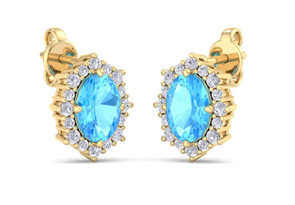 2.5 Carat Oval Shape Blue Topaz & Diamond Earrings In 14K Yellow Gold (1.9 G), I/J By SuperJeweler