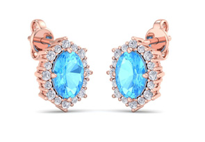 2.5 Carat Oval Shape Blue Topaz & Diamond Earrings In 14K Rose Gold (1.9 G), I/J By SuperJeweler