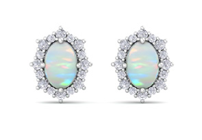 2 Carat Oval Shape Opal & Diamond Earrings In 14K White Gold (1.9 G) (J-K, I1-I2) By SuperJeweler