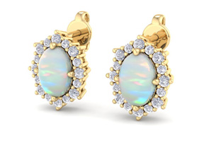 2 Carat Oval Shape Opal & Diamond Earrings In 14K Yellow Gold (1.9 G) (J-K, I1-I2) By SuperJeweler