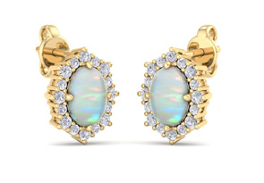 2 Carat Oval Shape Opal & Diamond Earrings In 14K Yellow Gold (1.9 G) (J-K, I1-I2) By SuperJeweler