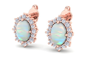 2 Carat Oval Shape Opal & Diamond Earrings In 14K Rose Gold (1.9 G) (J-K, I1-I2) By SuperJeweler