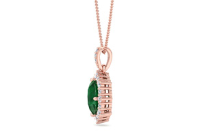 1-1/3 Carat Oval Shape Emerald Cut Necklaces W/ Diamond Halo In 14K Rose Gold (3.5 G), 18 Inch Chain (I-J, I1-I2) By SuperJeweler