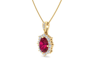 1 3/4 Carat Oval Shape Ruby & Diamond Necklace In 14K Yellow Gold (3.5 G), I/J, 18 Inch Chain By SuperJeweler