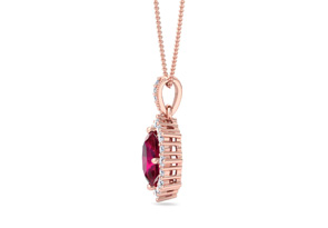1 3/4 Carat Oval Shape Ruby & Diamond Necklace In 14K Rose Gold (3.5 G), I/J, 18 Inch Chain By SuperJeweler