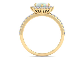 1-1/2 Carat Oval Shape Opal Ring & Diamond Halo In 14K Yellow Gold (3.2 G), I-J, Size 4 By SuperJeweler
