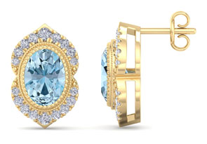 2 Carat Oval Shape Aquamarine & Diamond Earrings In 14K Yellow Gold (2.5 G), I/J By SuperJeweler
