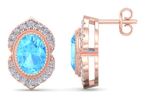 2.5 Carat Oval Shape Blue Topaz & Diamond Earrings In 14K Rose Gold (2.5 G), I/J By SuperJeweler