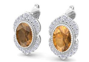 2 Carat Oval Shape Citrine & Diamond Earrings In 14K White Gold (2.5 G), I/J By SuperJeweler