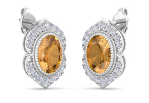2 Carat Oval Shape Citrine & Diamond Earrings In 14K White Gold (2.5 G), I/J By SuperJeweler
