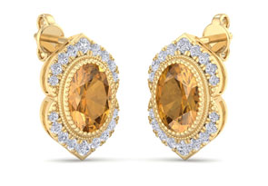 2 Carat Oval Shape Citrine & Diamond Earrings In 14K Yellow Gold (2.5 G), I/J By SuperJeweler