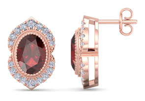 2.5 Carat Oval Shape Garnet & Diamond Earrings In 14K Rose Gold (2.5 G), I/J By SuperJeweler
