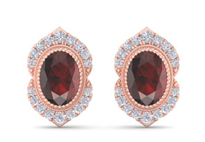2.5 Carat Oval Shape Garnet & Diamond Earrings In 14K Rose Gold (2.5 G), I/J By SuperJeweler