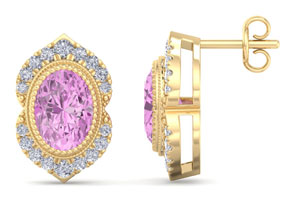2.5 Carat Oval Shape Pink Topaz & Diamond Earrings In 14K Yellow Gold (2.5 G), I/J By SuperJeweler