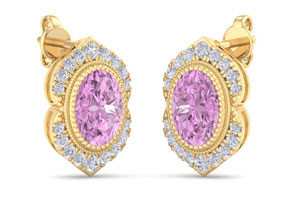 2.5 Carat Oval Shape Pink Topaz & Diamond Earrings In 14K Yellow Gold (2.5 G), I/J By SuperJeweler