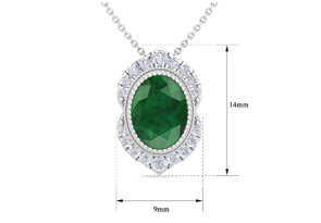 1-1/5 Carat Oval Shape Emerald Cut Necklaces W/ Diamond Halo In 14K White Gold (3.5 G), 18 Inch Chain (I-J, I1-I2) By SuperJeweler