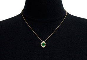 1-1/5 Carat Oval Shape Emerald Cut Necklaces W/ Diamond Halo In 14K Yellow Gold (3.5 G), 18 Inch Chain (I-J, I1-I2) By SuperJeweler