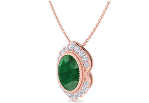 1-1/5 Carat Oval Shape Emerald Cut Necklaces W/ Diamond Halo In 14K Rose Gold (3.5 G), 18 Inch Chain (I-J, I1-I2) By SuperJeweler