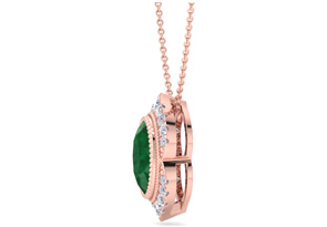 1-1/5 Carat Oval Shape Emerald Cut Necklaces W/ Diamond Halo In 14K Rose Gold (3.5 G), 18 Inch Chain (I-J, I1-I2) By SuperJeweler