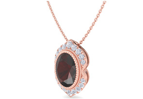 1 3/4 Carat Oval Shape Garnet & Diamond Necklace In 14K Rose Gold (3.5 G), I/J, 18 Inch Chain By SuperJeweler