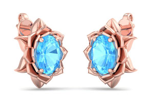 2 Carat Oval Shape Blue Topaz Ornate Stud Earrings In 14K Rose Gold (3.5 G) By SuperJeweler