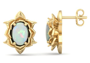 1.5 Carat Oval Shape Opal Ornate Stud Earrings In 14K Yellow Gold (3.5 G) By SuperJeweler