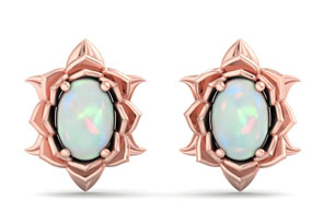 1.5 Carat Oval Shape Opal Ornate Stud Earrings In 14K Rose Gold (3.5 G) By SuperJeweler
