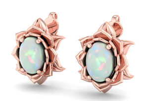 1.5 Carat Oval Shape Opal Ornate Stud Earrings In 14K Rose Gold (3.5 G) By SuperJeweler